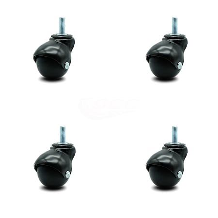 Service Caster 2 Inch Gloss Black Hooded 3/8 Inch Threaded Stem Ball Casters SCC, 4PK SCC-TS01S20-POS-GB-38-4